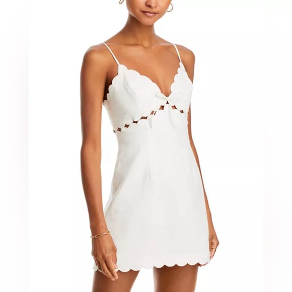 NWT $380 LoveShackFancy Sydow White Scalloped Linen Mini Dress Sz 2 - Picture 16 of 16